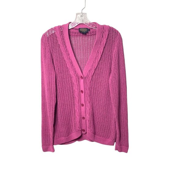 Pendleton Women's Pink Open Cable Knit Button-Front Cardigan Sweater Size Large - Picture 5 of 5